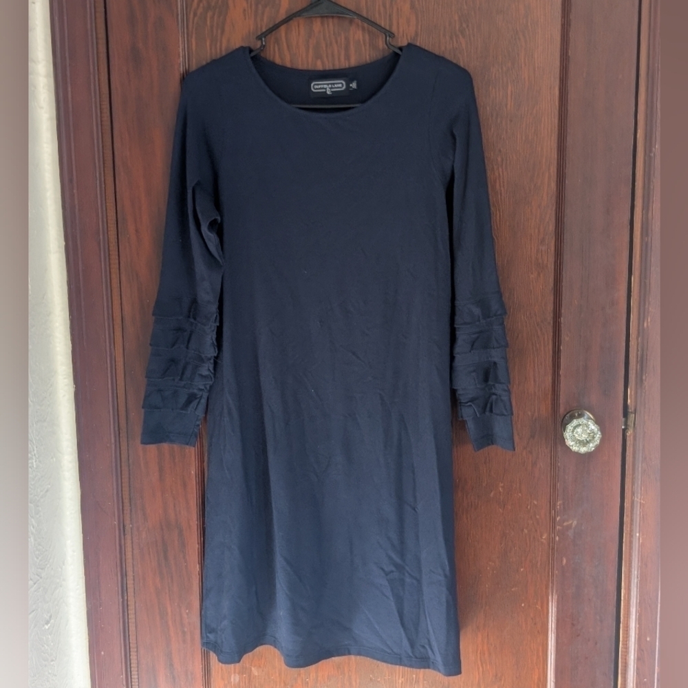 Duffield Lane Navy Ruffle Long Sleeve Shirt Dress Size Small